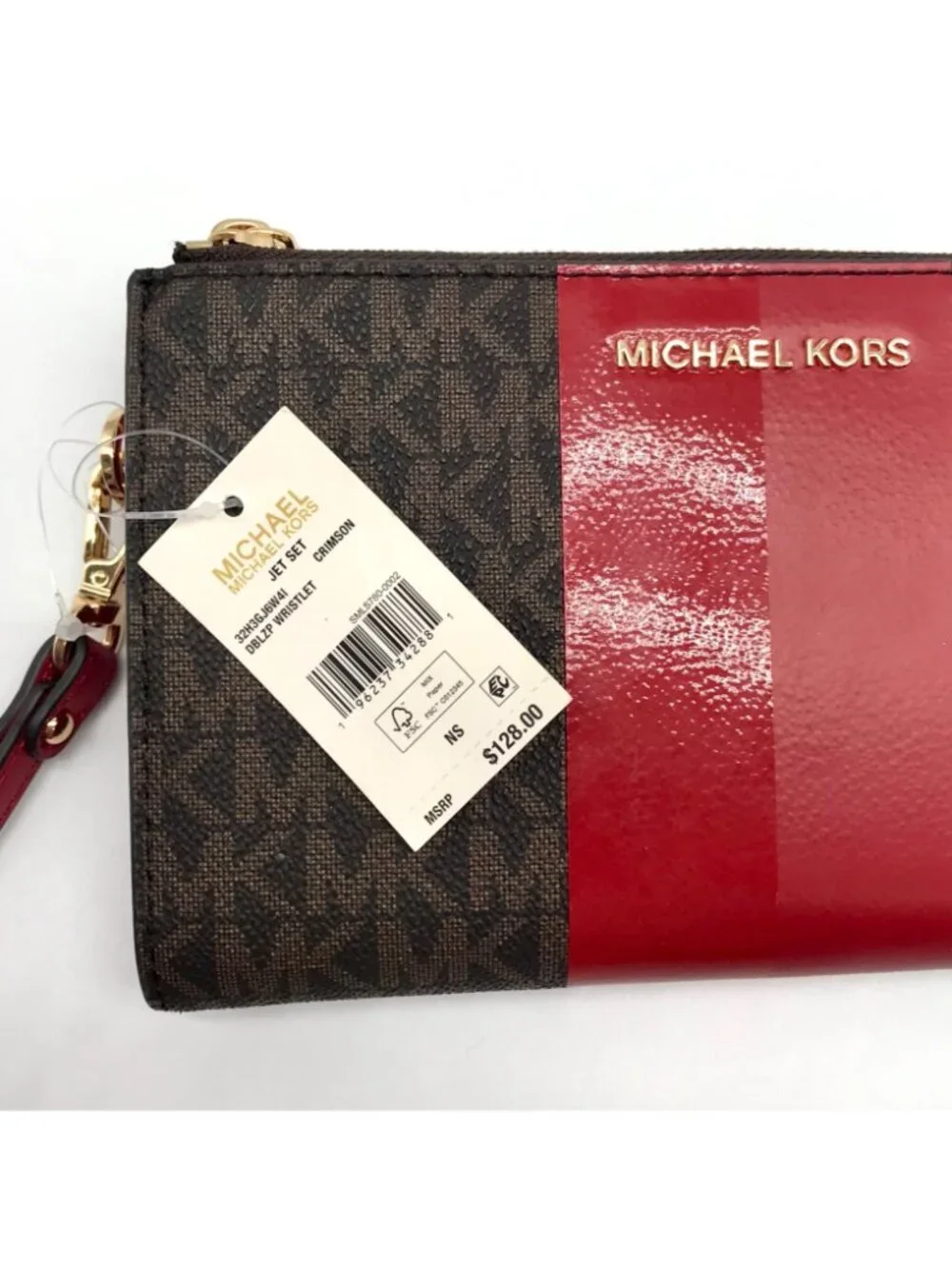 Michael Kors Logo Jet Set Crimson Double Zip Wristlet